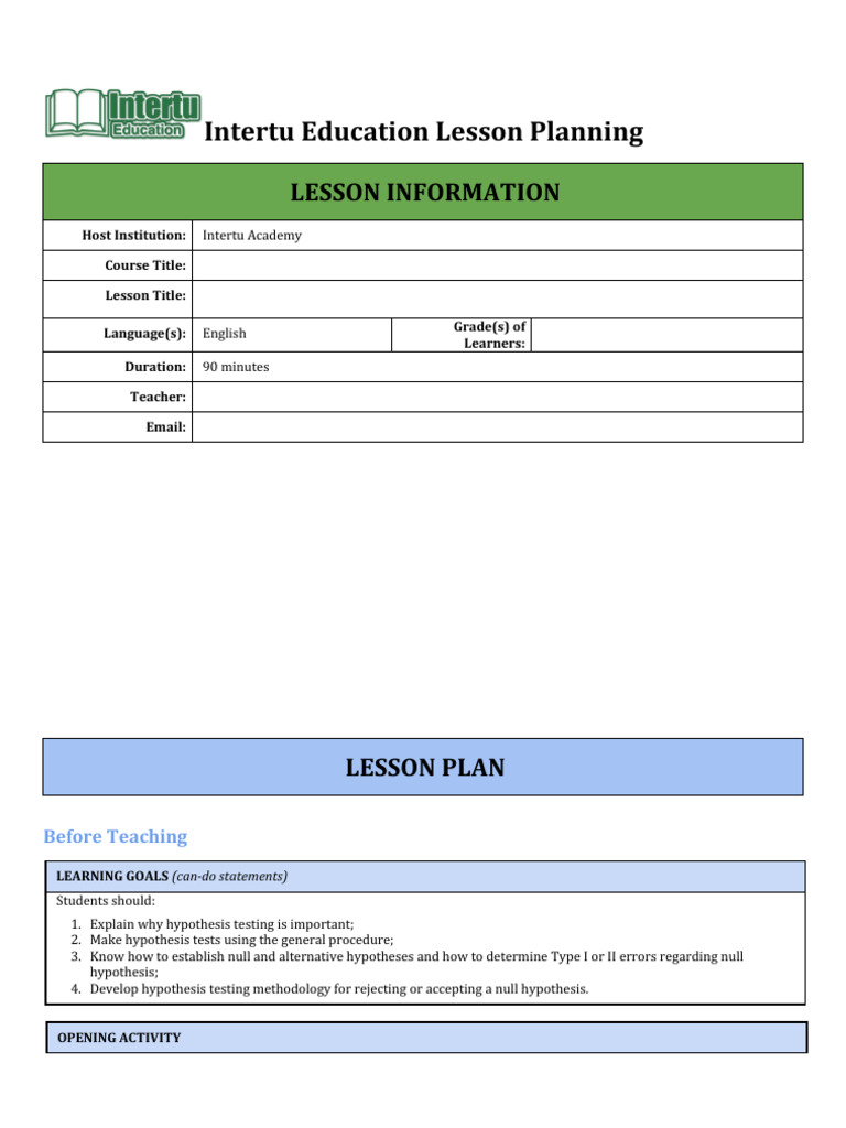 [INTERTU] Lesson Plan - Template | PDF