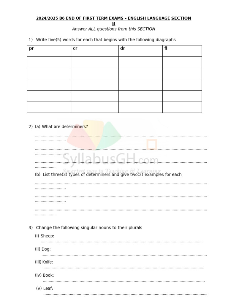 2025 B6 End of Term 1 Exams - English Language B | PDF