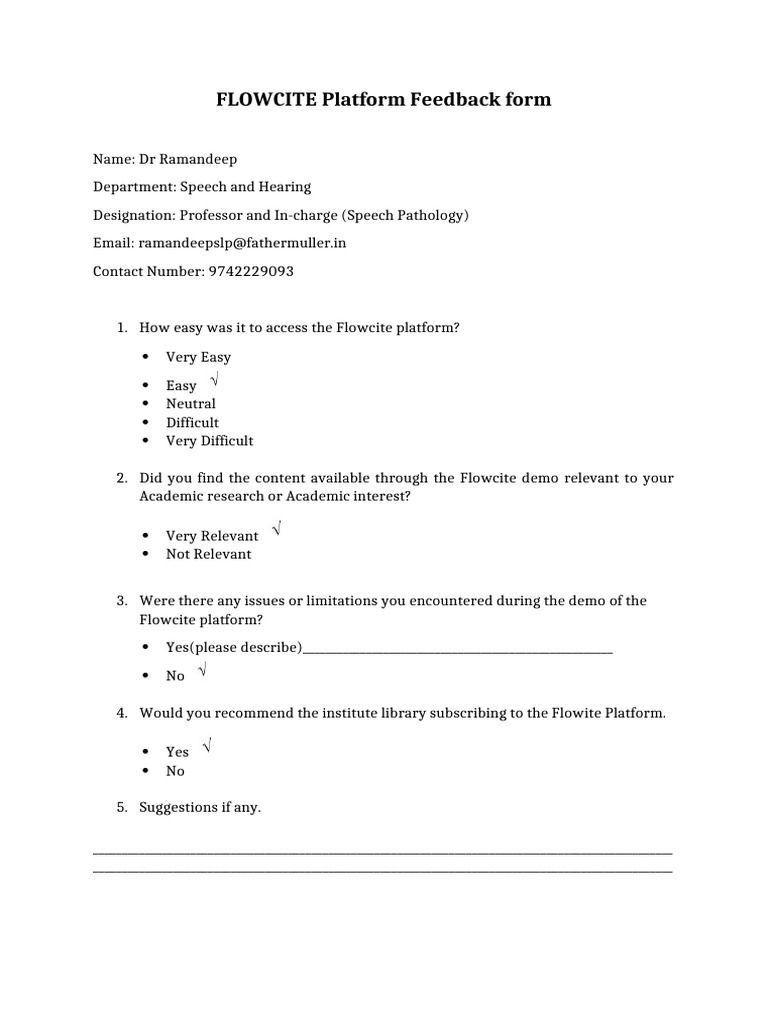 FLOWCITE Platform Feedback Form | PDF