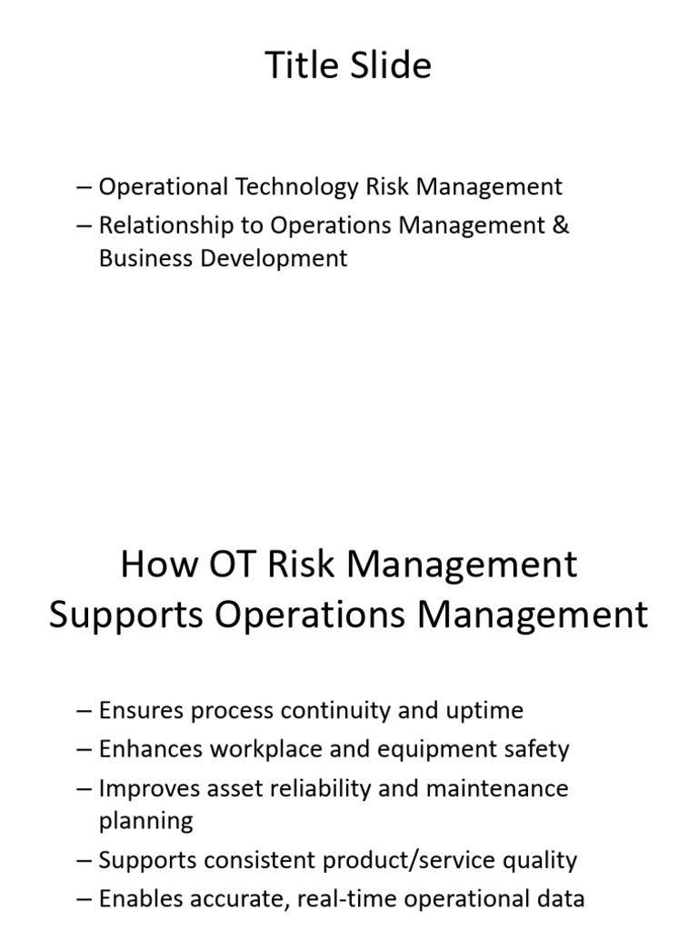 OT Risk Management for Operations Success | PDF