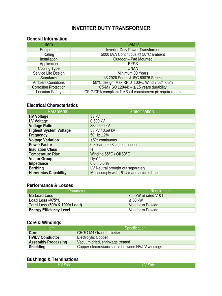 Inverter Duty Power Transformer Specs | PDF | Transformer | Electrical ...
