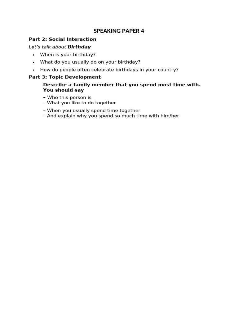 Speaking Paper 4 | PDF