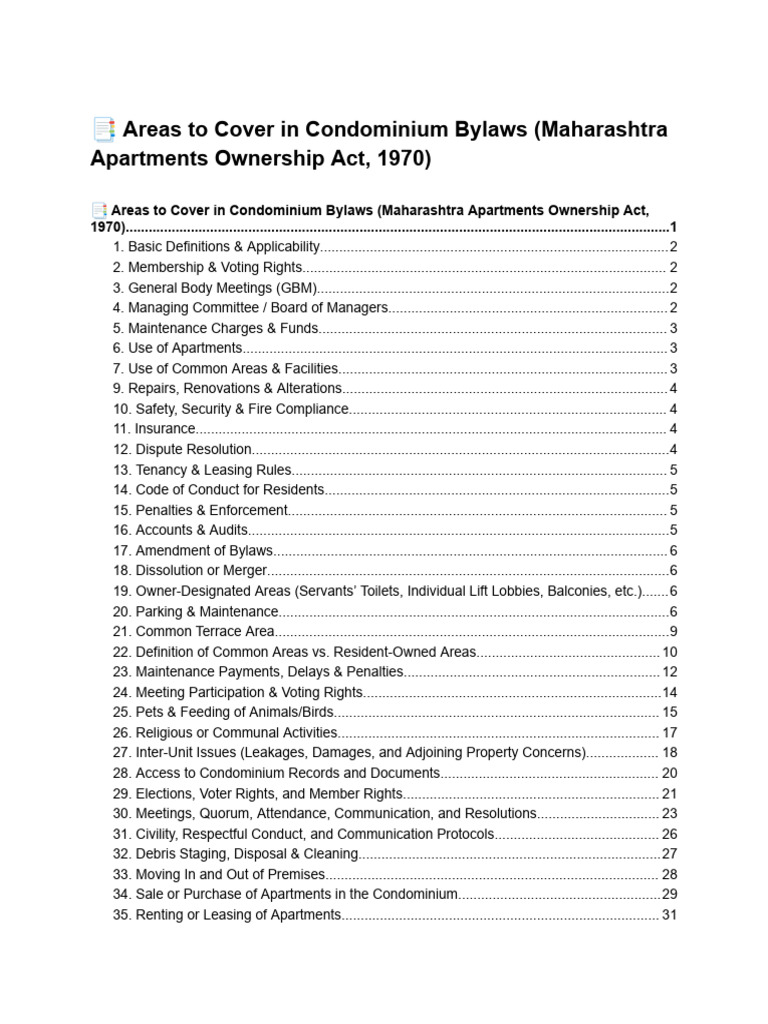 Condominium Bylaws Guide for Maharashtra | PDF | Quorum | Lease