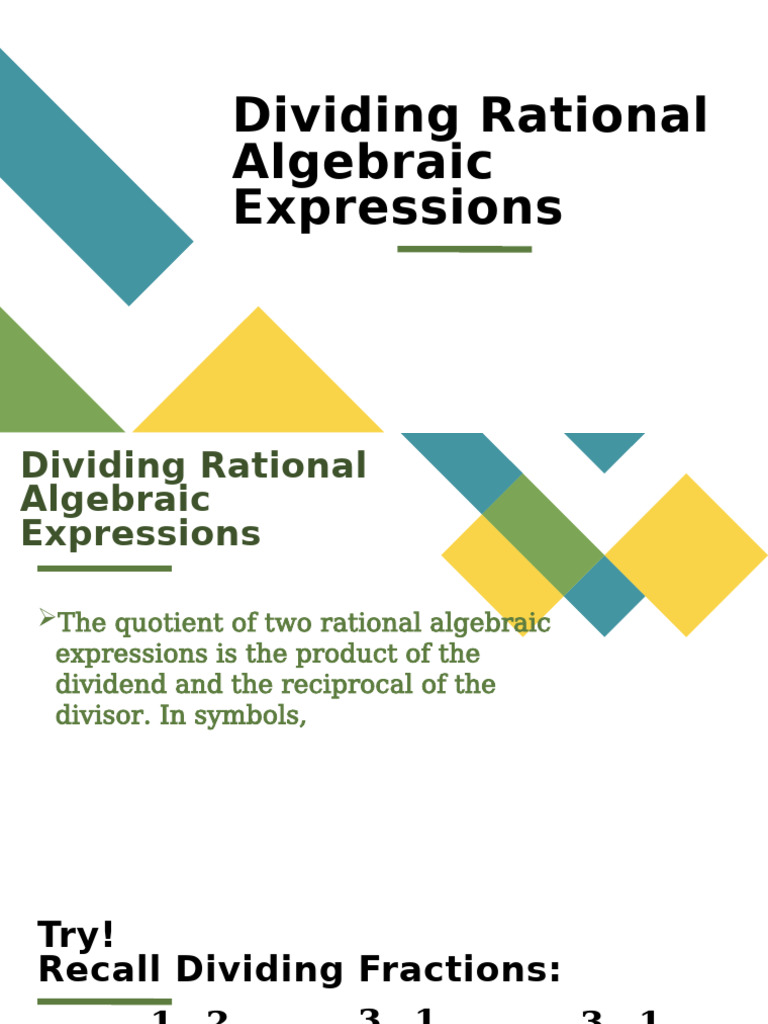 Dividing Rational Algebraic Expressions | PDF | Division (Mathematics ...
