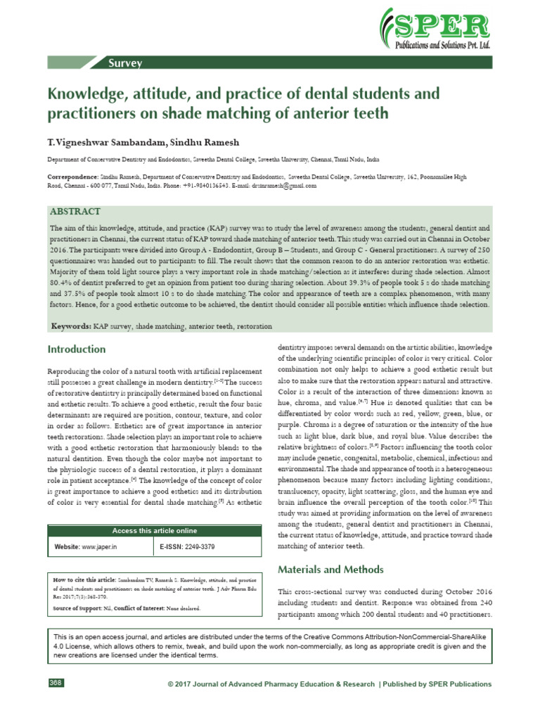 Knowledge Attitude and Practice of Dental Students and Practitioners on ...