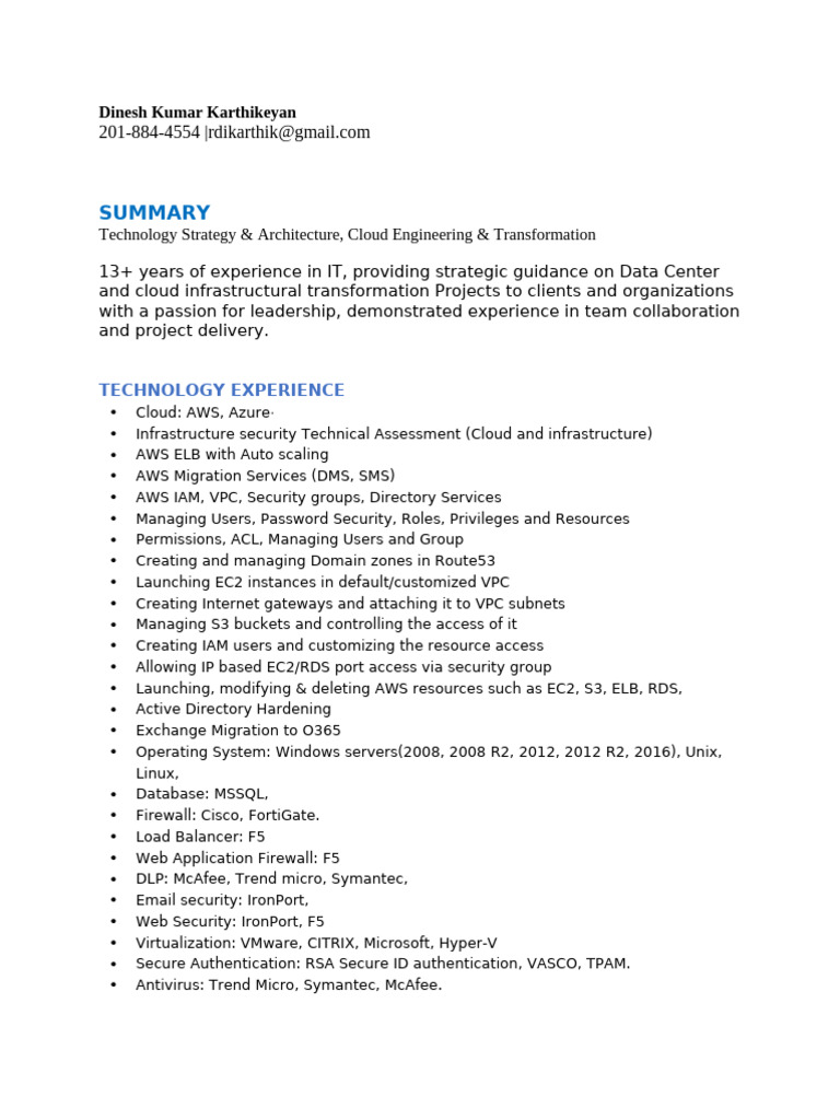 Senior Cloud Architect Resume Overview | PDF | Cloud Computing | Security