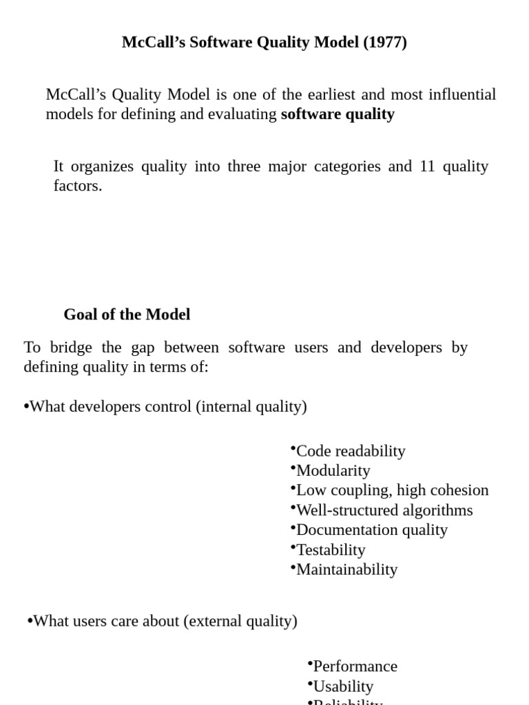 McCalls Quality Model | PDF