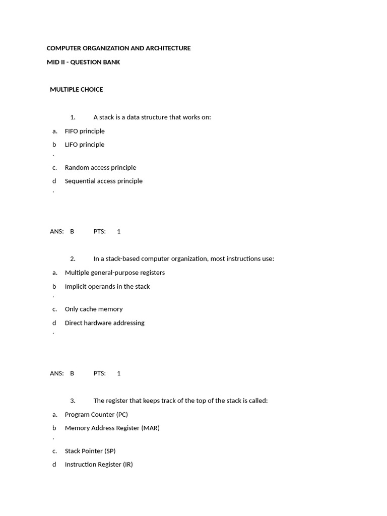 Computer Architecture Mid II Question Bank | PDF | Computer Data ...