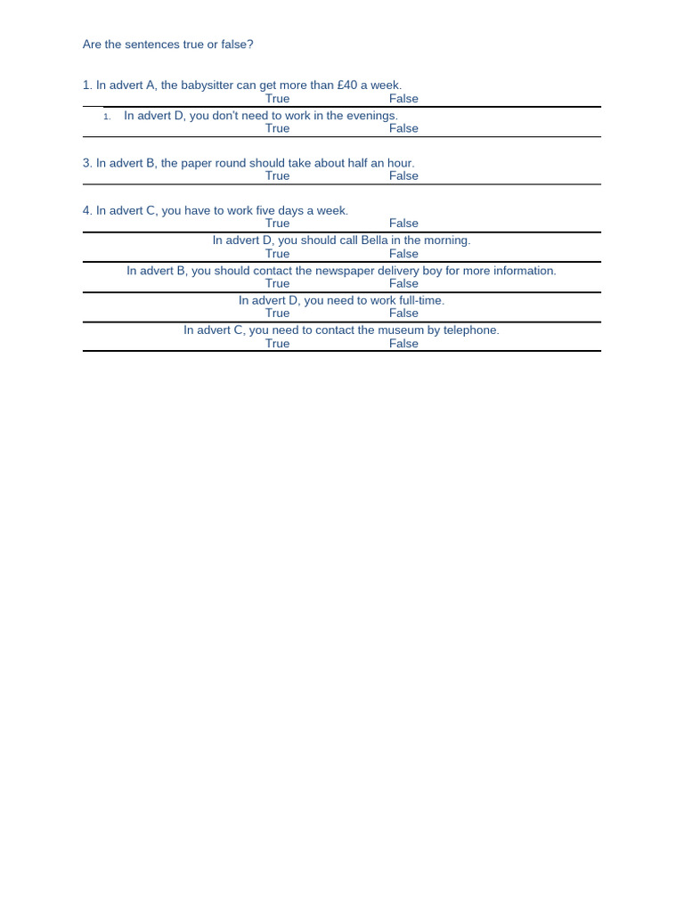 Are The Sentences True or False | PDF