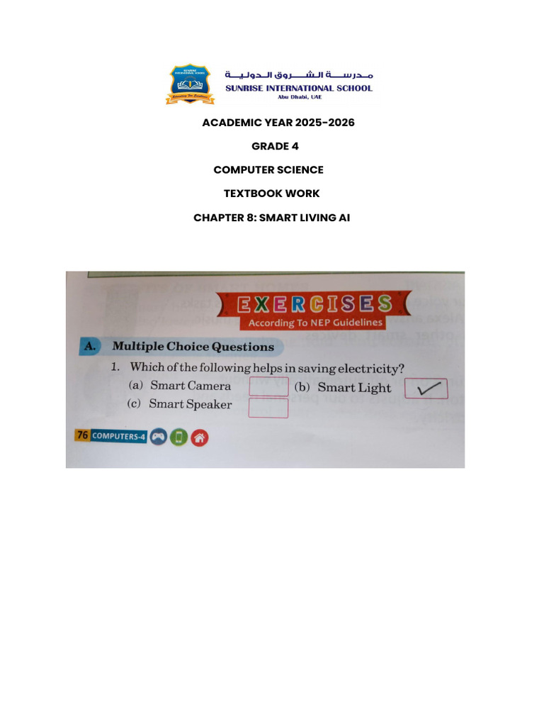 Grade 4 Computer Science: Smart Living AI | PDF