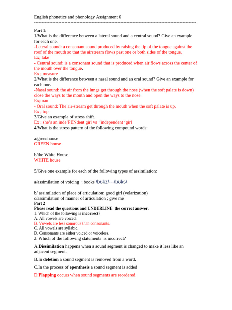 Assignment 6 | PDF | Phonetics | Consonant