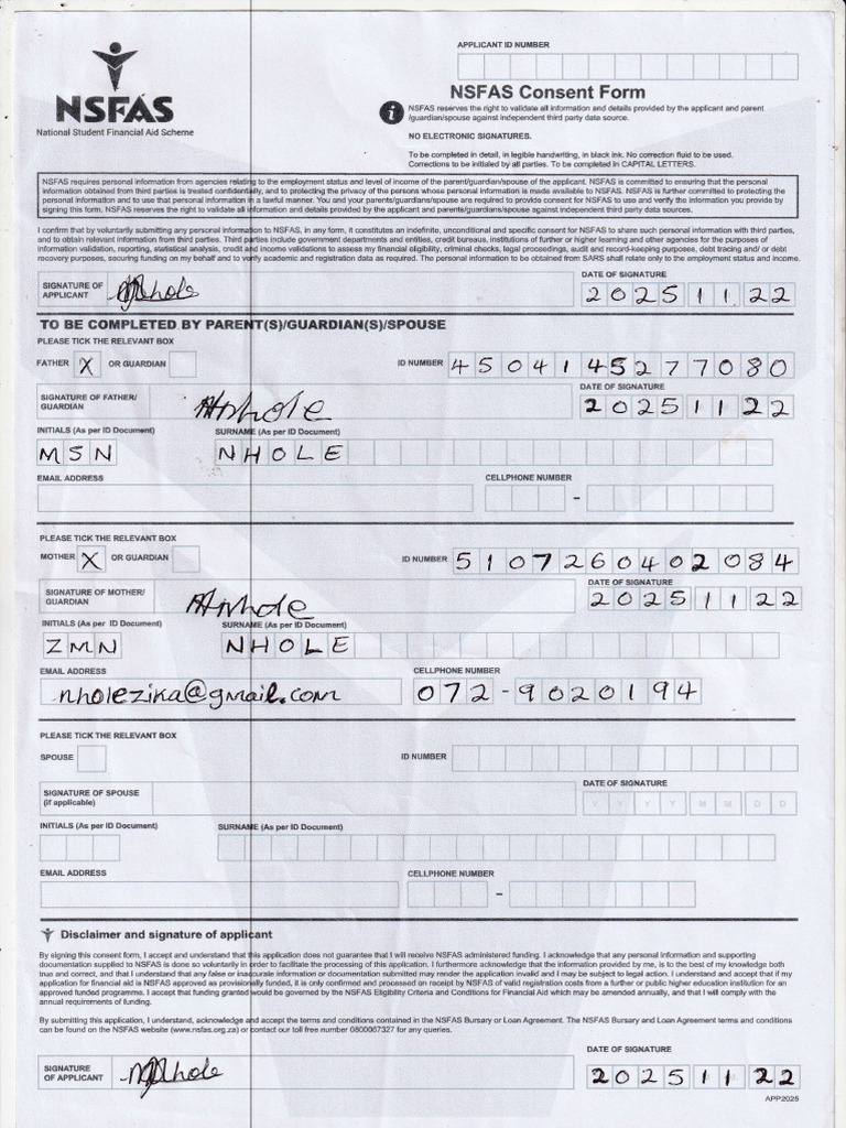 NSFAS Consent Form for Financial Aid | PDF