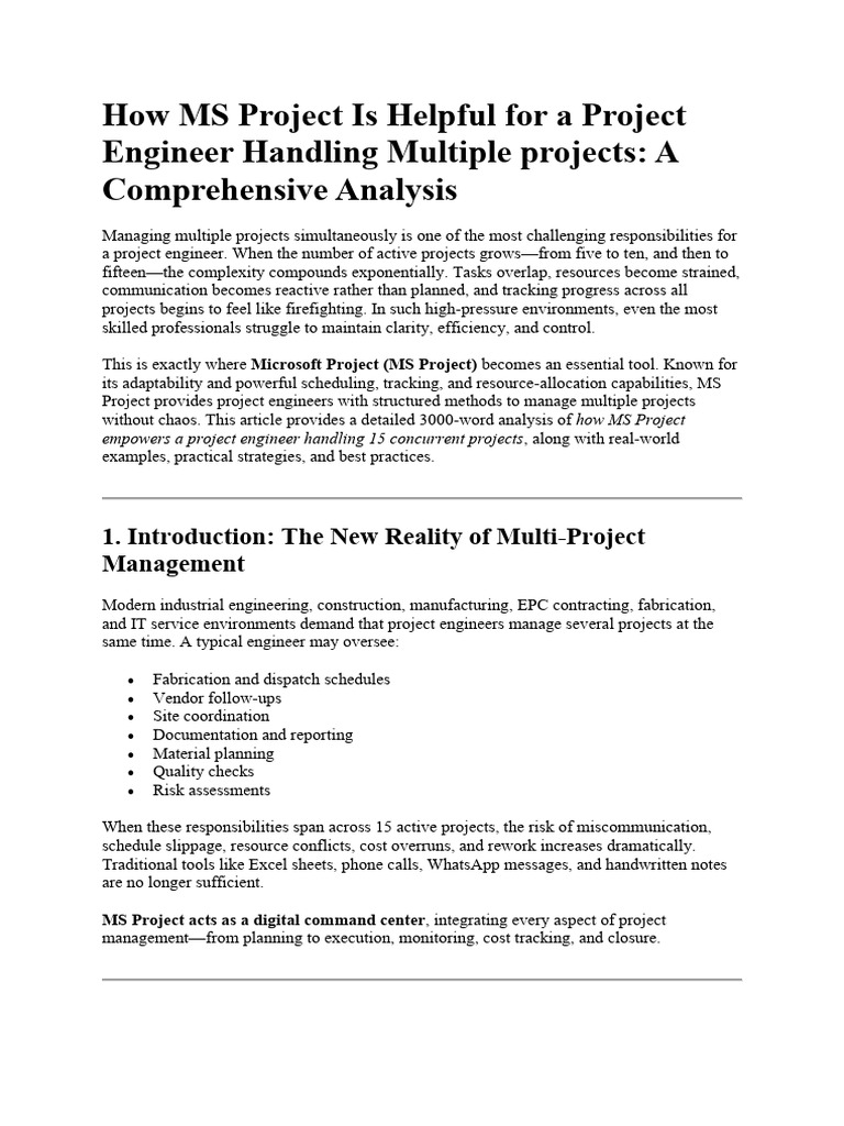 MS Project Benefits for Project Engineers | PDF | Project Management ...