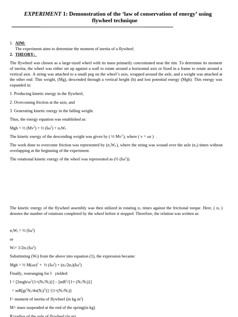 Flywheel Experiment Lab Report | PDF | Kinetic Energy | Rotation