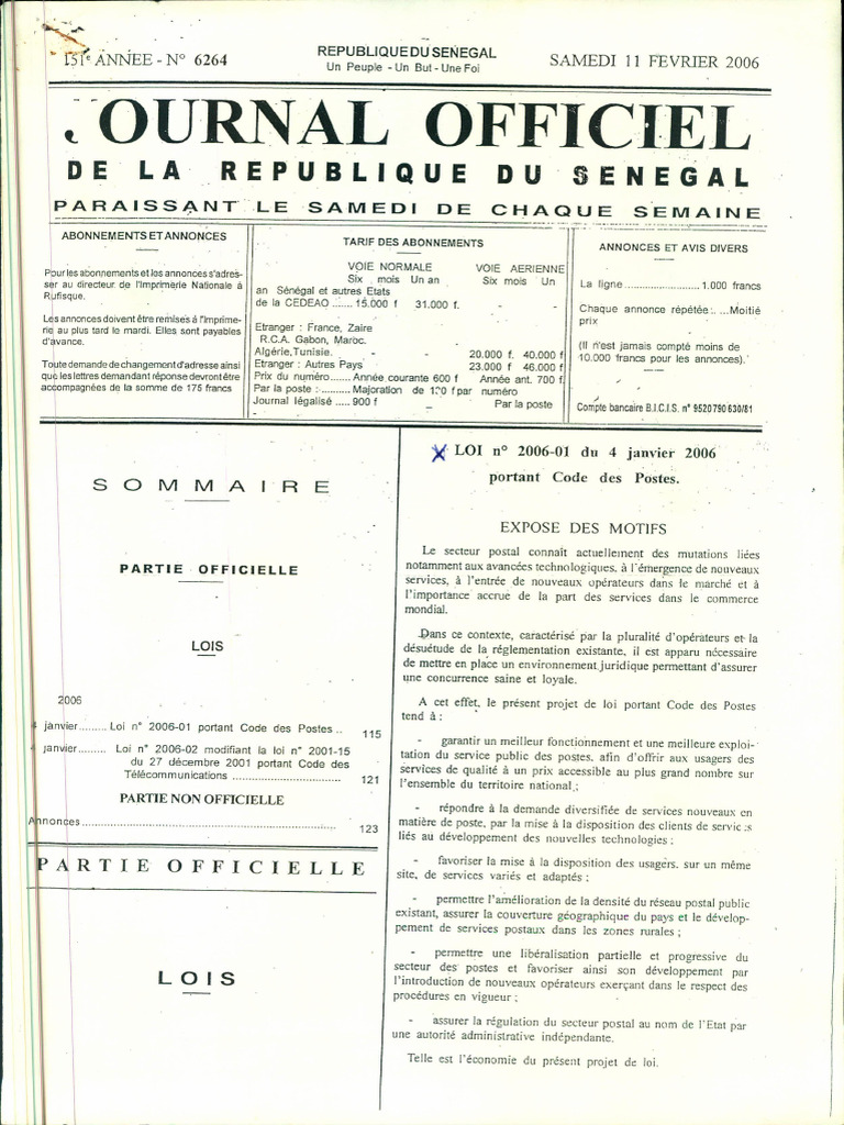 Code des Postes du Sénégal 2006 | PDF | Poste | Services publics