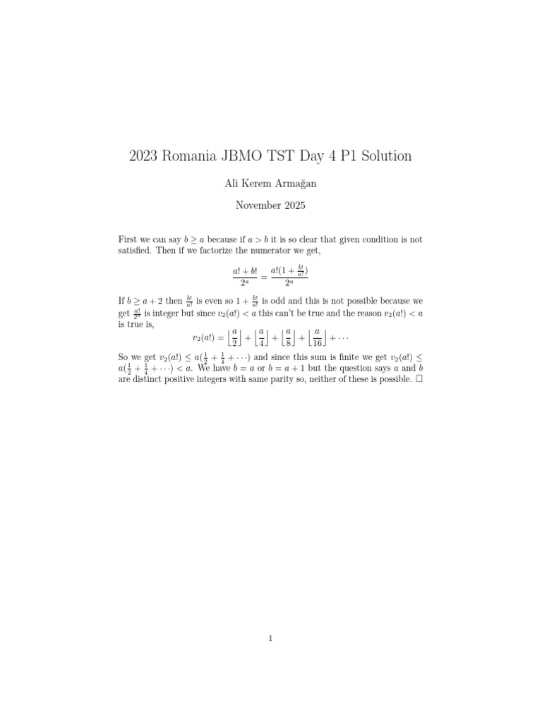 2023 Romania JBMO Day 4 P1 Solution | PDF