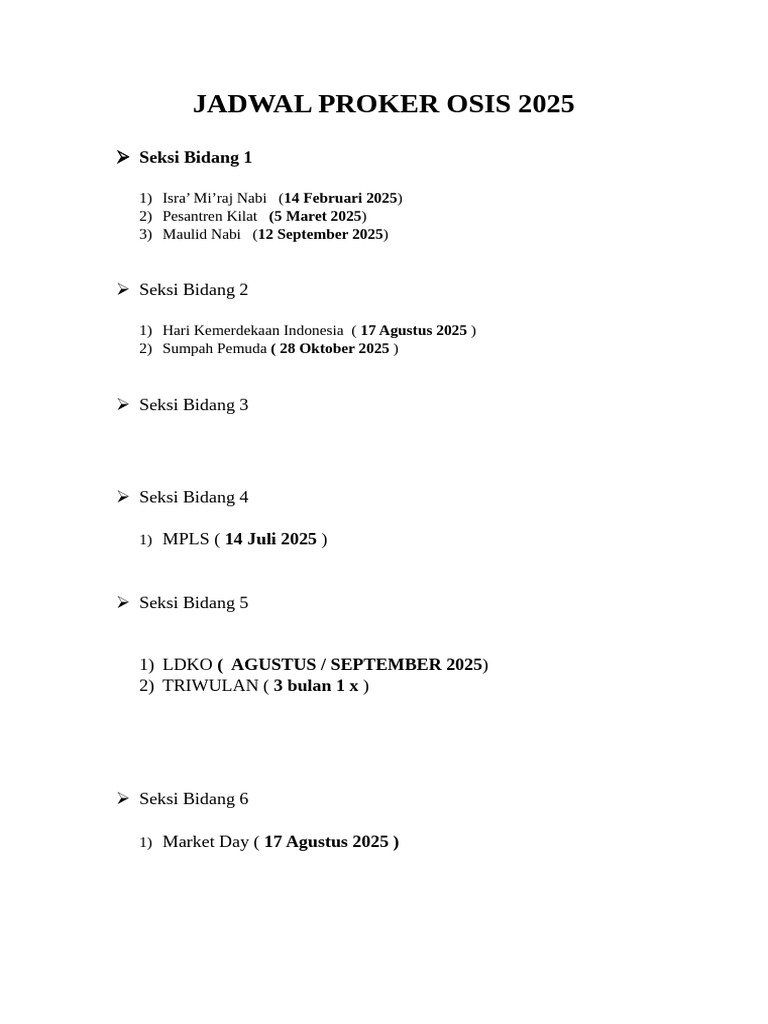 Jadwal Proker OSIS 2025 Terperinci | PDF