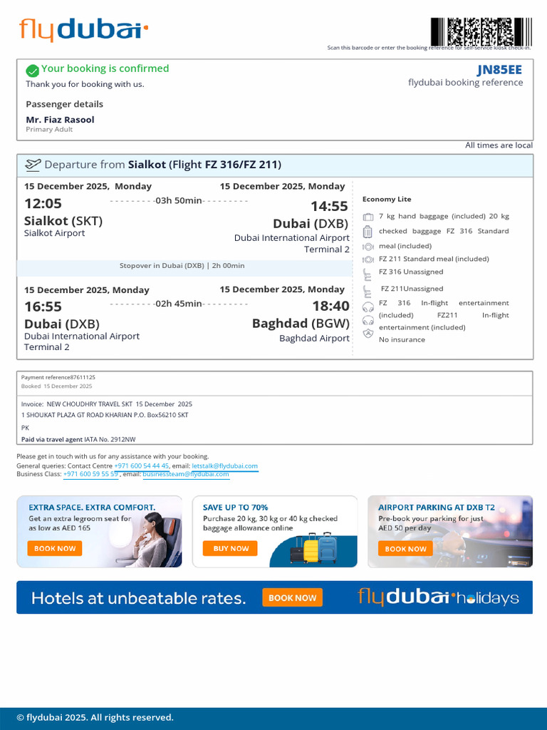 Fiaz Rasool Fly Dubai Boooking | PDF | Civil Aviation | Airlines