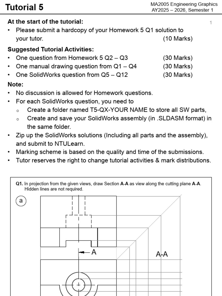 MA2005 Engineering Graphics Tutorial 5 | PDF | Screw | Machining