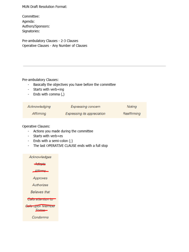 MUN Draft Resolution Guidelines | PDF