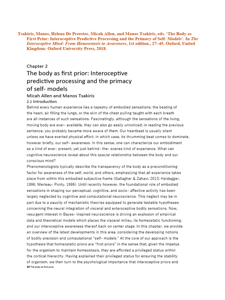 Interoceptive Predictive Processing Insights | PDF | Perception ...
