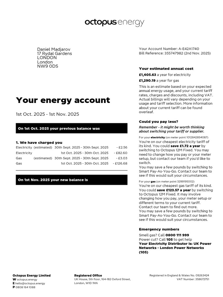 Octopus Energy Bill Summary 2025 | PDF | Sustainable Energy | Gases