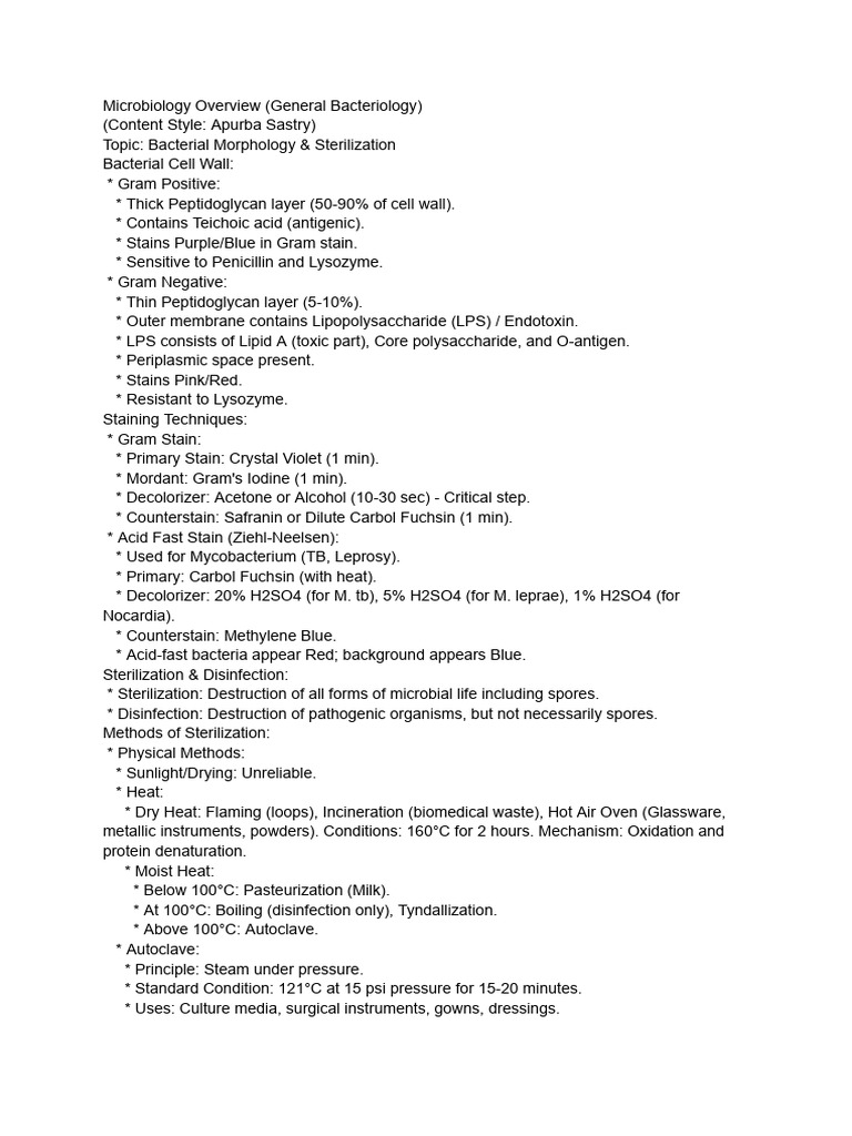 Bacterial Morphology and Sterilization Techniques | PDF | Staining ...