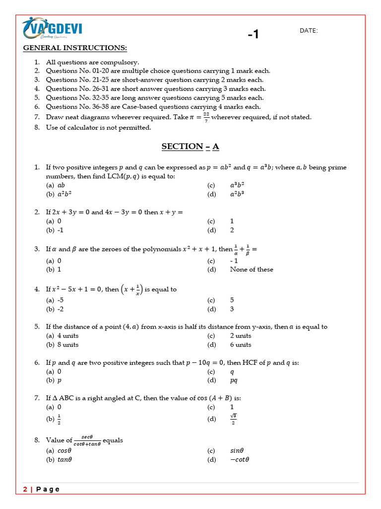 Comprehensive Math Practice Paper | PDF | Circle | Sphere