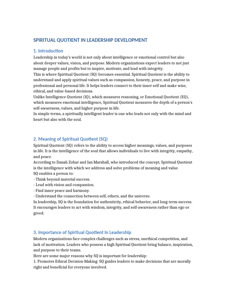 Spiritual Quotient in Leadership Development | PDF | Emotional ...