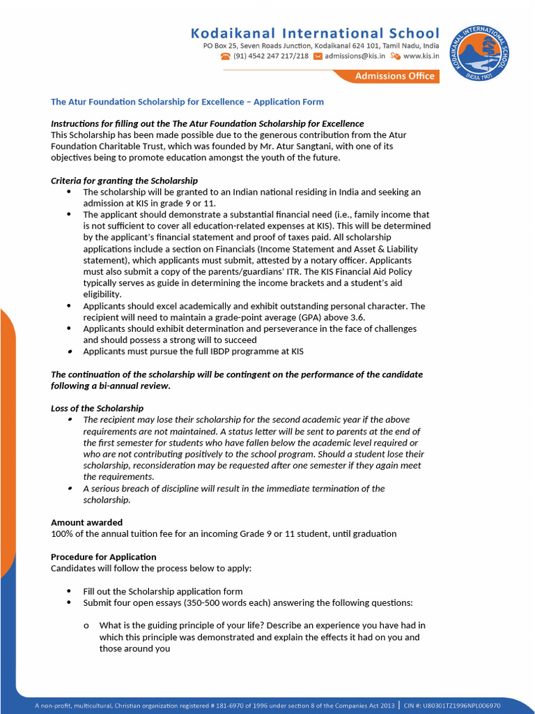 Atur Foundation Scholarship Application | PDF