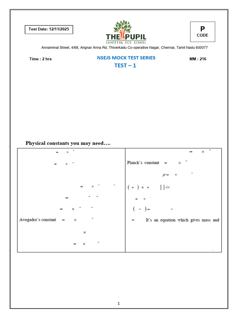 Model Paper Nsejs - Mock Test - 1 | PDF | Heart Valve | Epithelium