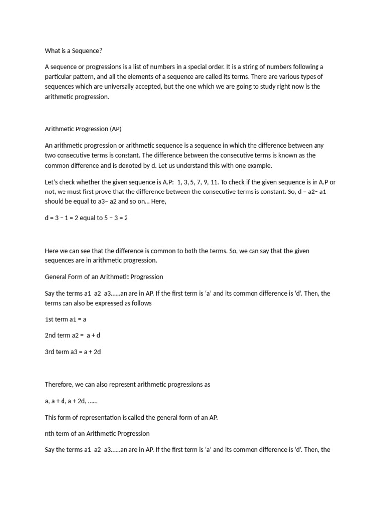 Arithmatic Progression | PDF | Sequence | Arithmetic