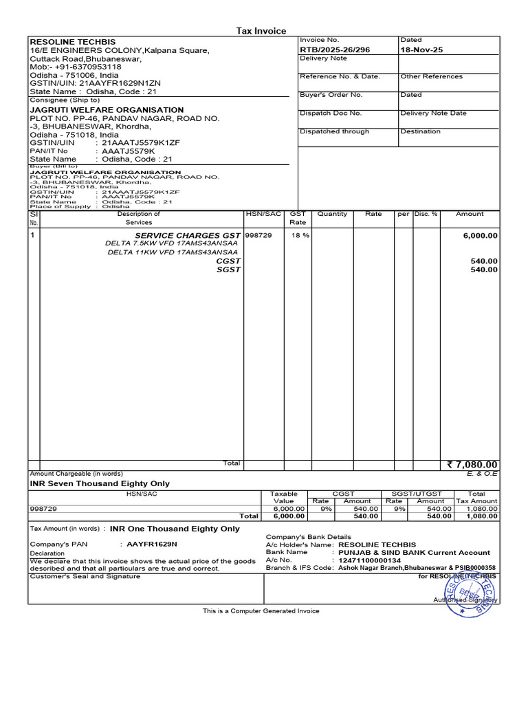 Tax Invoice for RESOLINE TECHBIS | PDF | Government | Sales
