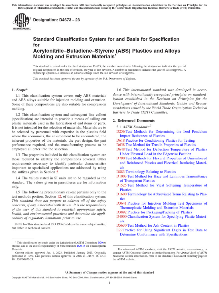 ABS Plastics Classification Standard D4673 | PDF | Plastic | Mechanical ...