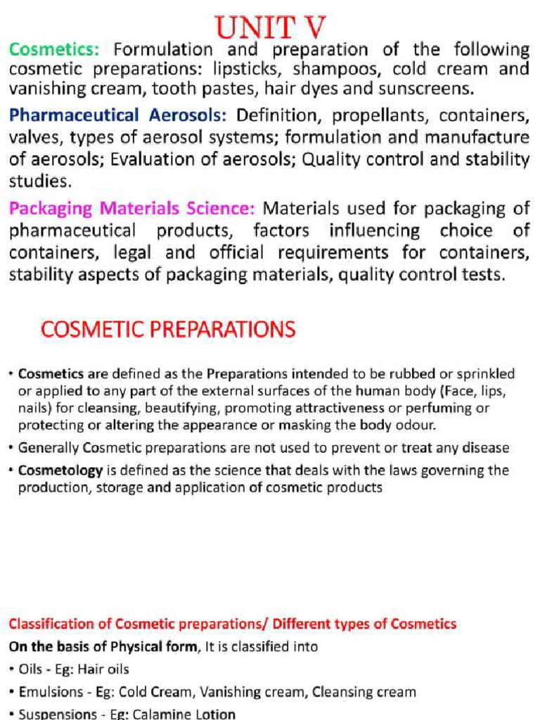 Unit V Cosmetics | PDF