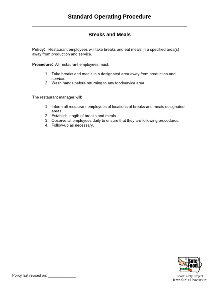 Restaurant Breaks and Meals Policy | PDF