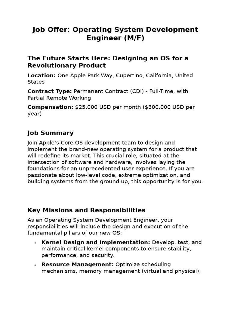 Apple OS Development Engineer Job Offer | PDF | Operating System ...