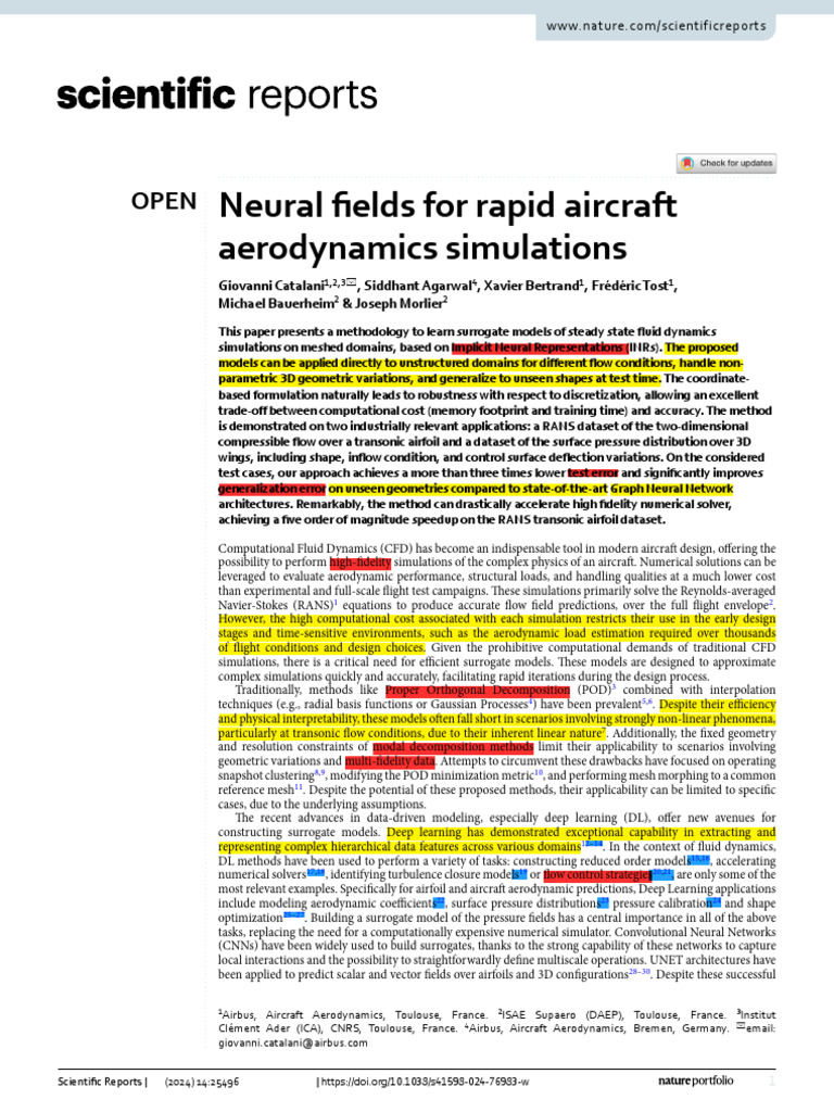 Neural Fields for Fast Aircraft Simulations | PDF | Computational Fluid ...
