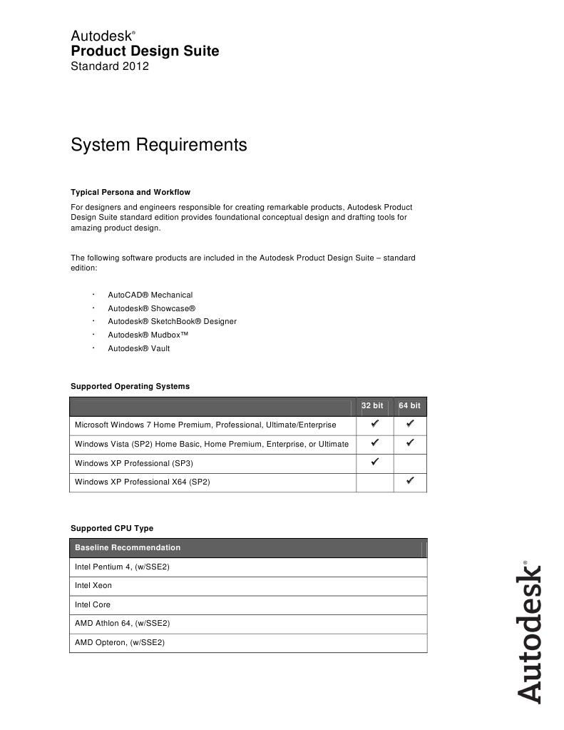 Product Design Suite System Requirements Letter PDF Autodesk