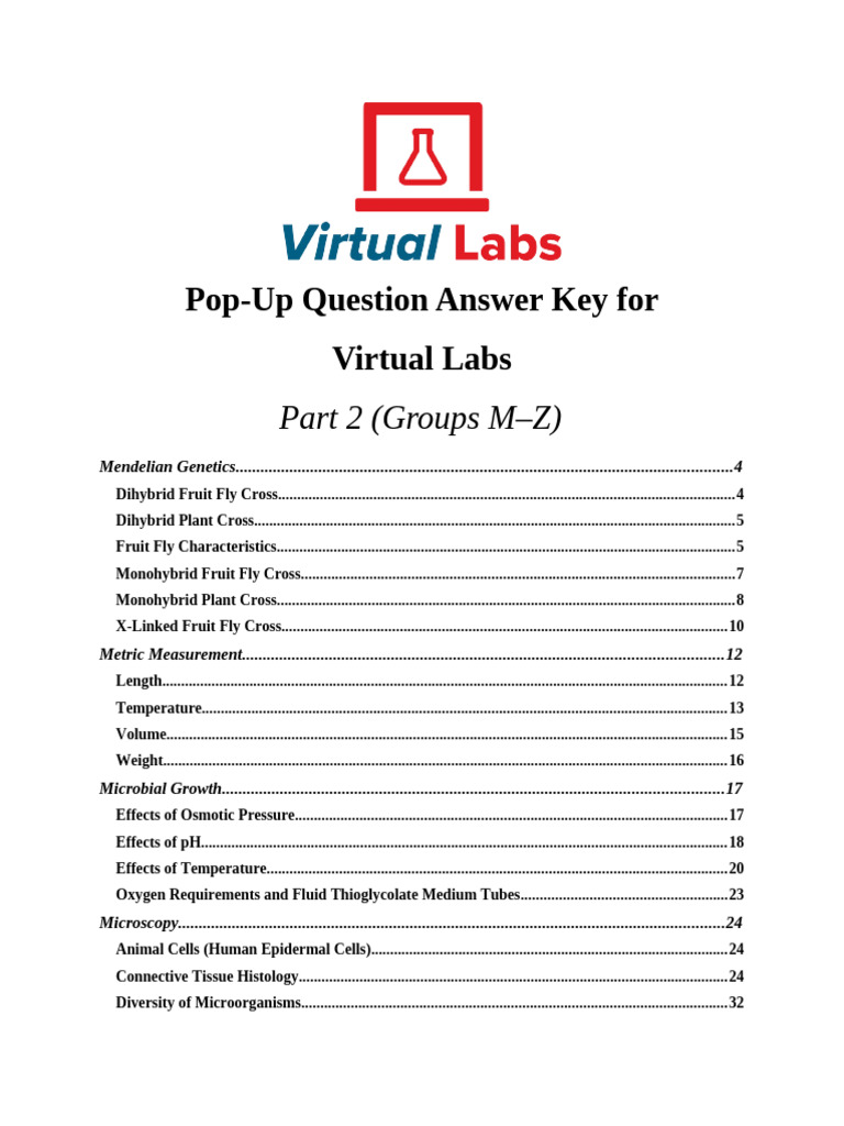 Virtual Labs Pop-Up Question Key M-Z | PDF | Connective Tissue | Genotype