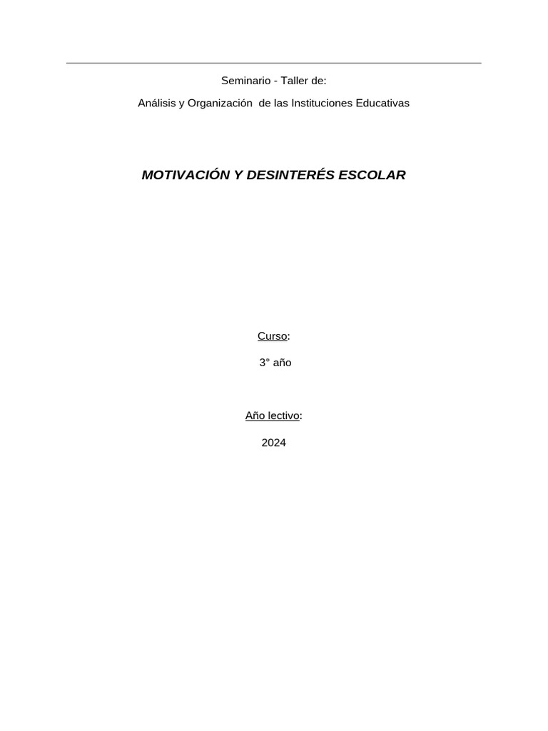 Motivación y Desinterés Escolar en Educación | PDF | Motivación ...