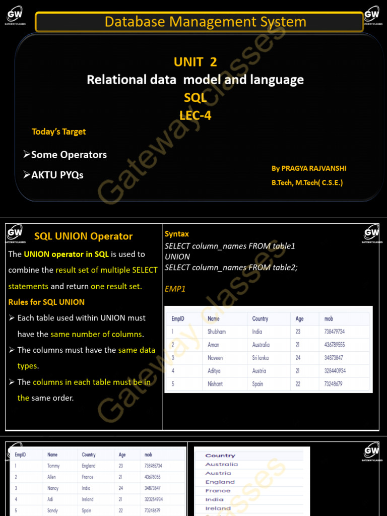 SQL UNION and EXCEPT Operators Explained | PDF | Relational Model ...