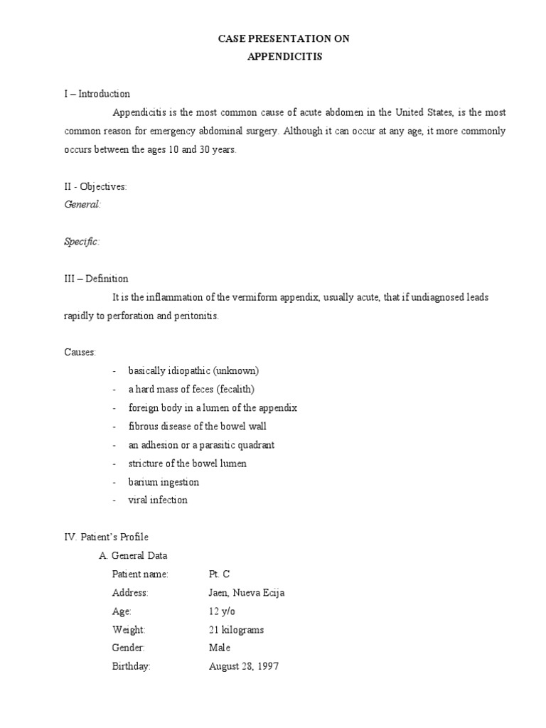 General:: Case Presentation On Appendicitis | PDF