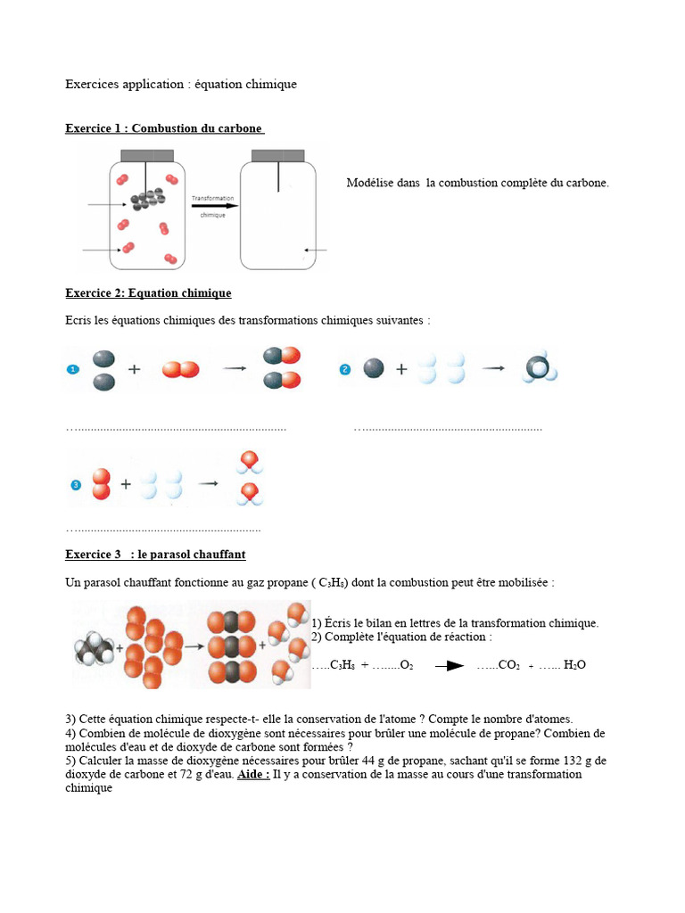 Exercices sur les équations chimiques | PDF
