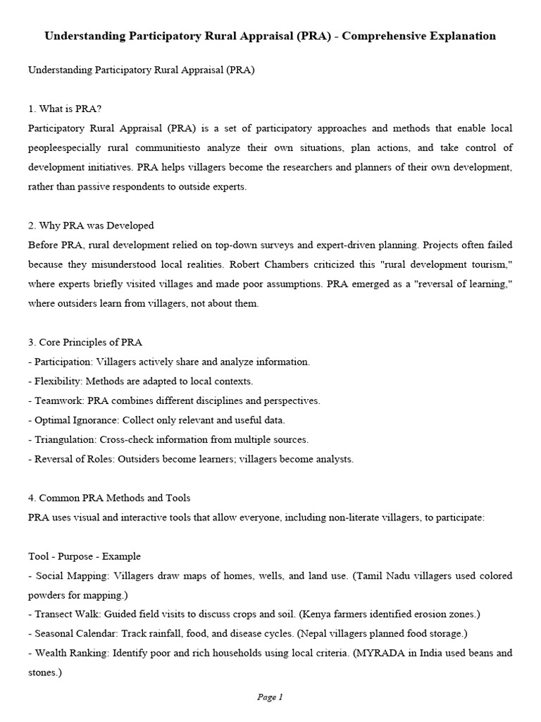 Participatory Rural Appraisal Explained | PDF