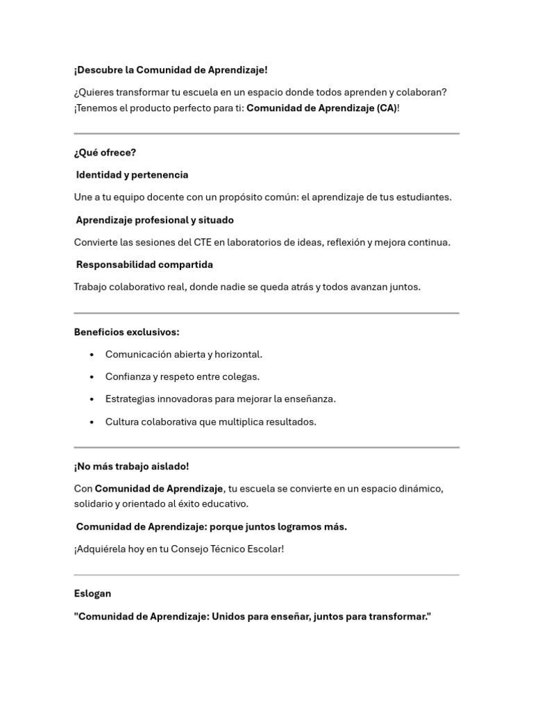 Descubre La Comunidad de Aprendizaje | PDF