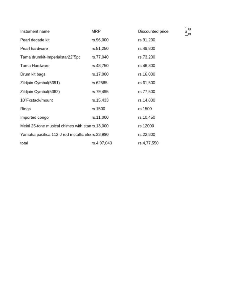 Musical Instruments Price List | PDF