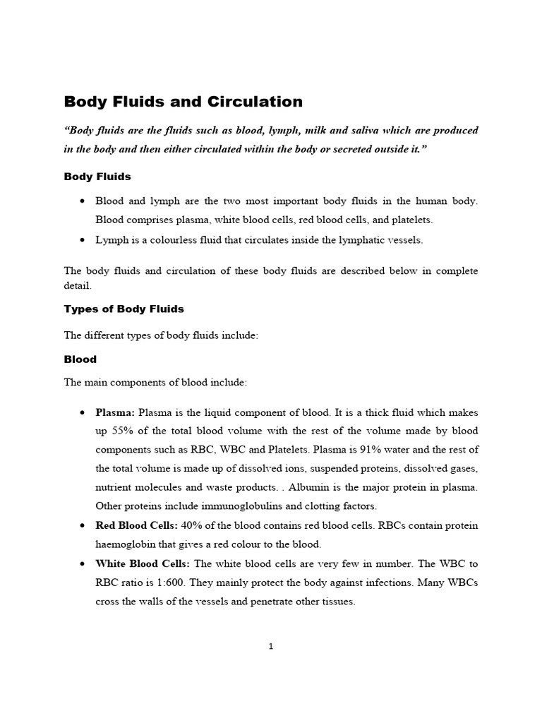 Body Fluids and Circulatory System Overview | PDF | Atrium (Heart ...