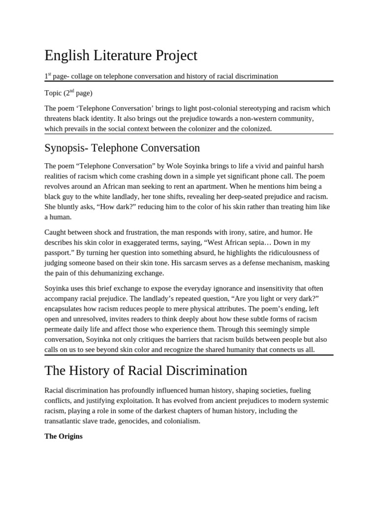 English Literature Project (ISC) | PDF | Racism | Discrimination & Race ...