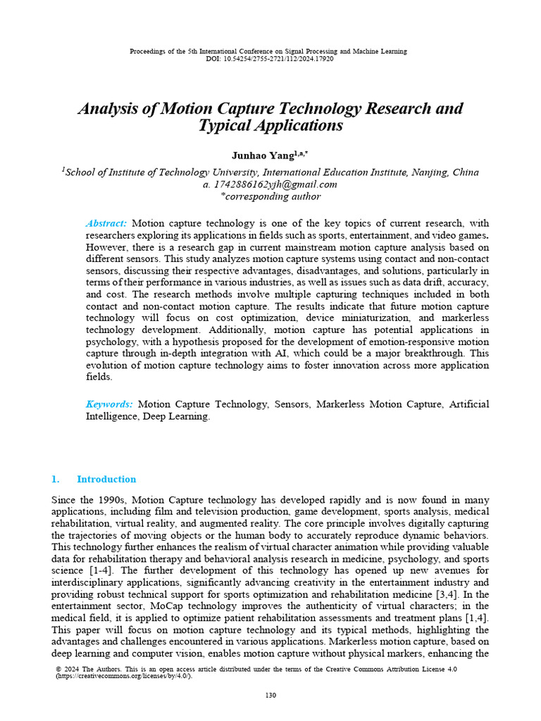 Motion Capture Technology: Analysis & Applications | PDF | Artificial ...